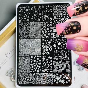 1Pcs Halloween Maple Leaf Nail Templates Autumn Leaves Grass Flowers Stainless Steel Nail Stamping Plates Transfer Stencil Tools