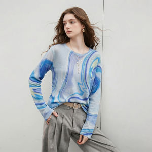 Abstract Print Knit Loose Design T-Shirt