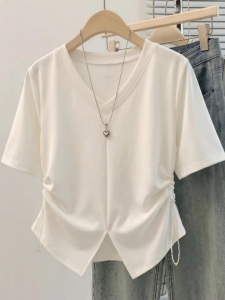 V Neck Short Sleeve Plus Size Slimming Design T-Shirt Top