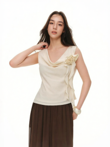 DUSHU | Slimming Stand Collar Floral Design Womens Top