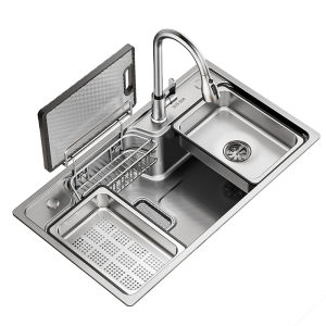 TAOSHI | Japanese Style Large Single Basin Dual Waste Collection Kitchen Sink SUS304 Stainless Steel