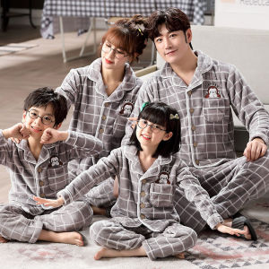 Red Family Matching Pajamas Winter Home Clothes New Year Visiting Clothes Children Parents Matching Sleepwear Polyester Fiber