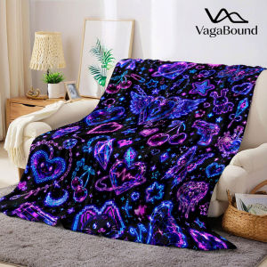 Neon Y2K Flannel Blanket Warm Soft Halloween Christmas Decorative Couch Warm Cozy All-Season Gift