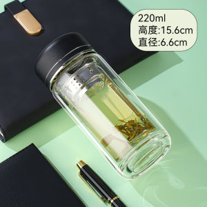 Portable Mini Double Layered Glass Cup for Office Women Compact Pocket Size Durable Summer Water Cup Pink Heart Style Japanese