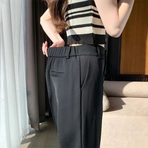 Harlem Style Womens Suit Pants High Waist Straight Leg Black Spring Autumn Loose Fit Professional Korean Fashion Long Trousers