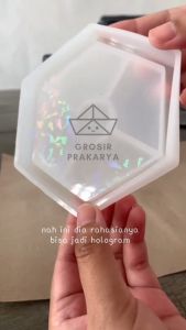 Cetakan Resin Hologram Coaster Mold Bentuk Bulat Kotak Persegi Hati Love Hexagon Bunga Cetakan Tatakan Gelas Coaster Hologram Mug Wadah Alas Vas Meja Bahan Silikon Silicone Karet Lentur Elastis Anti Lengket Mudah Dilepas DIY Kerajinan Recine Epoxy
