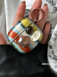 Korean Style Color Block Stripe Gem Airpods4 Pro3 Pro2 Protective Case 3rd Generation  Wireless Bluetooth Anti-Fall