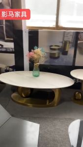 โต๊ะกลางโซฟา โต๊ะรับแขก ลายหินอ่อน ขาผิวด้าน โต๊ะ โต๊ะกาแฟ โต๊ะกลาง โต๊ะกลางห้องรับแขก เรียบหรู ทองเหลือง สีด้าน Coffee Tables Gold Stainless Steel Frame Tempered Glass Living Room