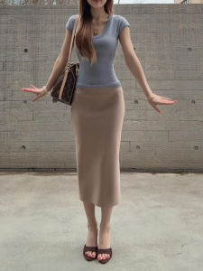 LIRUSHAN | Bộ Đầm Tay Ngắn Mới Đẹp Đầu Thu Có Dây Nịt Accentuated Pencil Skirt