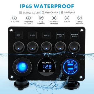 24V Switch Panel Marine Switch Panel Waterproof 5-Button Switch Panel Usb Switch Led Digital Voltmeter Cigarette Lighter Socket