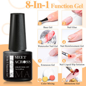 MEET ACROSS 7ml 8 In1 Nail Gel Used as Base Blooming Extension Reinforcent Rhinestone Gel & Nail Glue Slip Solution Color Mixing