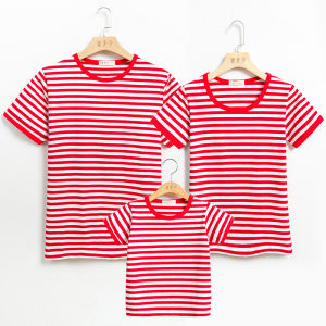 Summer Family Matching Striped Short Sleeve T-Shirt Cotton Casual Wear for Parents And Children Four Members Sea Soul Shirt