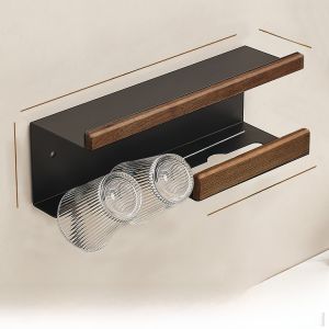 Walnut Wooden Toothbrush Holder Wall Mounted Bathroom Organizer Vintage Luxury Style Toothpaste Cup Rack for Household Use