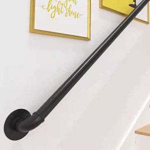 Handrail for Indoor Stair Black Metal Railing Non-Slip Grab Bar Industrial Galvanized Steel Pipe Wall Mount Banister Iron Baluster for Stair