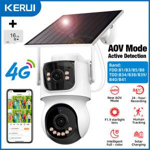 Kerui | KERUI 4MP WIFI IP Outdoor Camera with Dual Lens 24H AOV 4G Solar Powered 10X Zoom PTZ Home Security CCTV Surveillance Icsee