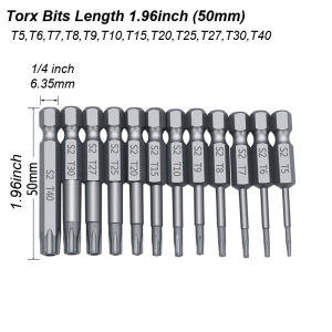 Torx Tamper Proof Security Screwdriver Bit Set with Hole Hex Shank Magnetic Extension Adapter for Electric Drill S2 Steel T5 T40