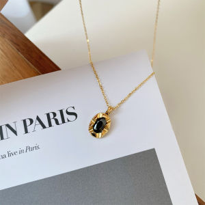 Befome แฟชั่นน้ำหนักเบาใหม่สร้อยคอจี้รูปไข่สีดำย้อนยุคหรูหราสไตล์ฝรั่งเศสหรูหราเกรดสูงเรียบง่าย18K สร้อยคอไทเทเนียมสีทองสำหรับผู้หญิง