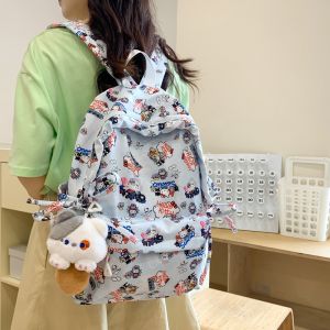 Student Large Capacity Backpack Lightweight Middle School Student Cat Graffiti Womens Schoolbag Campus Cute Wild Travel Backpack