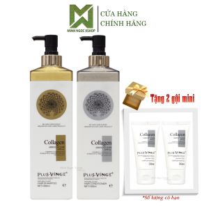Dầu gội xả cho tóc dầu gàu rụng Plus Vinge Collagen Xanh 1000ML Mẫu Mới 2025
