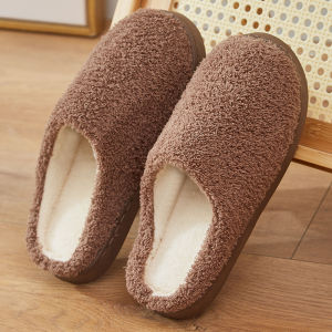 Autumn and Winter Cotton Slippers Womens Bag with Pure Color Warm Keeping Home Wool Sleeper Shi Couple Indoor Platform Non-Slip Confinement Shoes