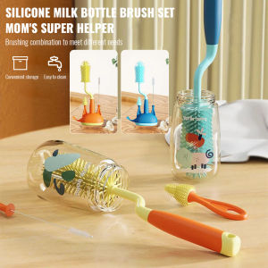 4Pcs Soft Silicone Milk Bottle Brush With Base Baby Bottle Teat Nipple Pacifier Brushes S traw Cleaning Brush