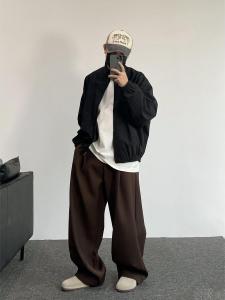 SMDSK EVDY Autumn Winter American Heavyweight High Gramage Drapey Straight Leg Mens Loose Casual Trousers Long Pants