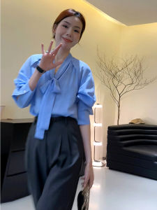 เสื้อเชิ้ตคอวีหลวมๆ สไตล์เกาหลี แขนยาว ทรงหลวมๆ ลำลอง ฤดูใบไม้ผลิ 2025 เสื้อเชิ้ตผู้หญิงสุดเก๋ไก๋