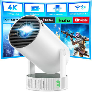 Salange | Salange HY300 Pro Max 8K Smart Projector Built-in Battery 1280*720P Android14 8000 Lumens WiFi6 BT5.4 Mobile Outdoor Home Cinema