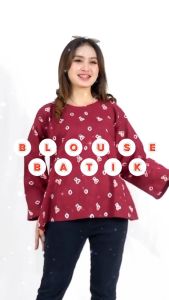 PRASIWI Blouse Wanita Remaja Motif Jumputan Modern Lengan Panjang Bahan Katun Premium