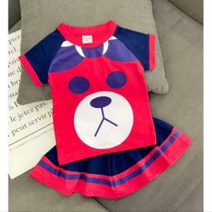 10-40kg H12 Sét áo váy có quần trong thun cotton in hoạt hình dễ thương cho bé gái
