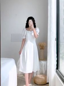 summer white long dress korean style plus size dinner dress women for party plain aesthetic elegant dress casual loose pregnant dress fit cocktail formal dress