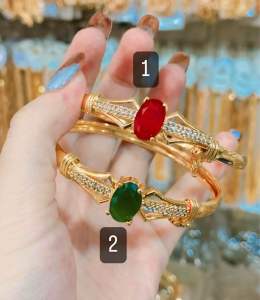 GELANG EMAS CUFF BATU GIOK 2 WARNA GELANG TITANIUM DEWASA ANTI LUNTUR