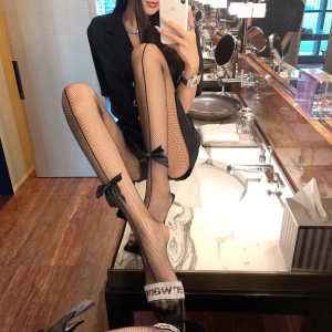 ถุงน่องผ้าไหมสีดำสำหรับผู้หญิง ฤดูใบไม้ร่วง/ฤดูหนาว ถุงน่องตาข่ายบาง ปมผีเสื้อ ถุงน่องลูกไม้ ถุงน่องเซ็กซี่ ถุงน่องผ้าไหม INS แฟชั่น