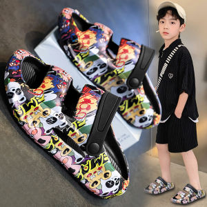 Boys Summer Anti-Slip Waterproof Beach Sandals Childrens Outdoor Slip-On Shoes Comfortable Flat Heel EVA Material for Kids