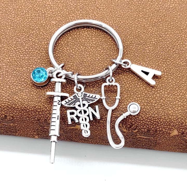 1Pc RN Registered Nurse Gifts Medical Caduceus Keychain Blue Crystal ...