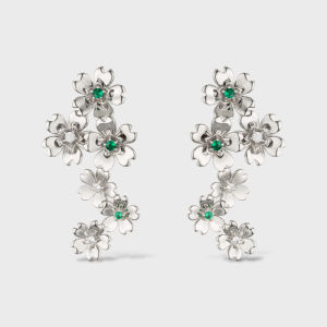 Unique Design Sterling Silver Emerald Plum Blossom Earrings