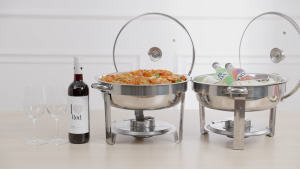 Stainless Steel Chafing Dish Buffet Food Warmer With Glass Cover Chafing Dishes for Buffet with Lid Serving Trays Round Removable Catering Buffet Server Set for Gatherings Household Camping Party Hotel