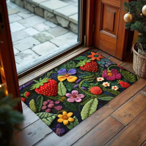 VIKAMA Happy New Year Snowman Christmas Welcome Mat Indoor Outdoor Kitchen Bedroom Non Slip Flannel Doormat Home Decor