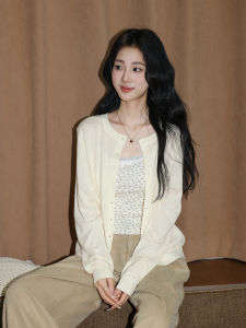 ZISUO | Milk White Round Neck Ice Silk Knit Cardigan