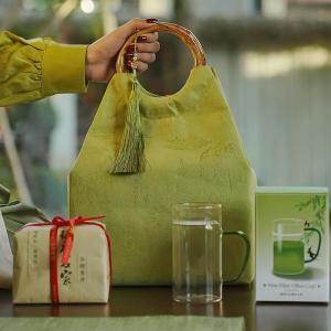 Chinese Style Handmade Bamboo Green Tea Packaging Box Fabric Art Square Pack Dragon Well Tea Box West Lake Ming before Dragon Well