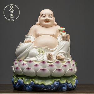 Dehua Ceramic Maitreya Buddha Bodhisattva Big Belly Happy Smiling Buddha Buddha Statue Bring In Wealth and Treasure For Home Worship All Buddha Maitreya Ornaments