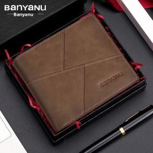 Ví Da Bò Thật Nam BANYANU 2024 Chống Trộm RFID Kiểu Dáng Ngắn Cổ Điển Da Bò Lớp Trên Cùng Có Ngăn Đựng Thẻ Và Tiền Xu Bên Trong