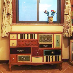 American Style Entrance Cabinet Lobby Chest of Drawer Mediterranean Locker Pastoral Style Mixed Dining Cabinet Bedroom Living Room Chest of Drawers