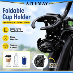 Aitemay 2PCS Universal Foldable Motorcycle Handlebar Cup Holder 360 Degree Rotatable Anti-Shake Drink Holder for Motorbike Bike ATV UTV Scooter