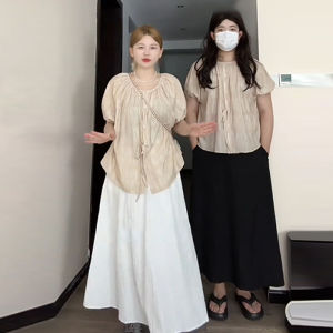 Plus Size Draping Effect a-Line Small High Waist Skirt Womens Summer Plus Size Ladies Easiest for Match Stylish Niche Style Long Skirt