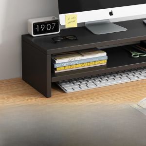 Elevated Desktop Computer Monitor Stand Base Notebook Holder Office Desk Organizer Storage Solution Wood Material