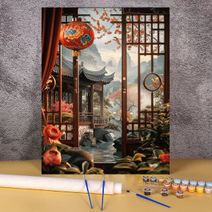 Chinese Building DIY Paint By Numbers Complete Kit Landscape Acrylic Paint 40*50 Canvas Picture Wall Paintings Crafts for Adults