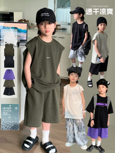 Summer Outfit for Boys Short Sleeve T-Shirt And Shorts Set Korean Style Childrens Clothing Outerwear Kids Fashionable Vest