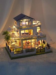 NEW DIY Wooden Mini Seaside Villa Miniature Building Kits Doll Houses With Furniture Casa Dollhouses for Friends Birthday Gifts