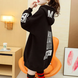 เสื้อสเวตเตอร์มีฮู้ดแบบบางบุขนแกะสไตล์เกาหลีสำหรับผู้หญิง ฤดูใบไม้ร่วง/ฤดูหนาว เสื้อคลุมกันหนาวแบบยาวปานกลาง ทรงหลวม แขนยาว ปกติ